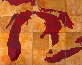 Large Copper Art Great Lakes Map