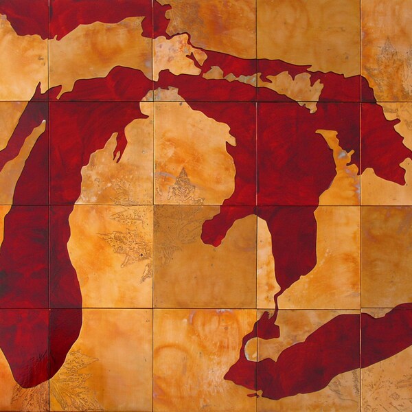 Large Copper Art Great Lakes Map