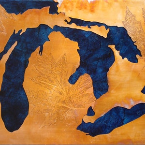 Copper map art of the Great Lakes / Michigan, blue & copper, 8x10 inches image 2