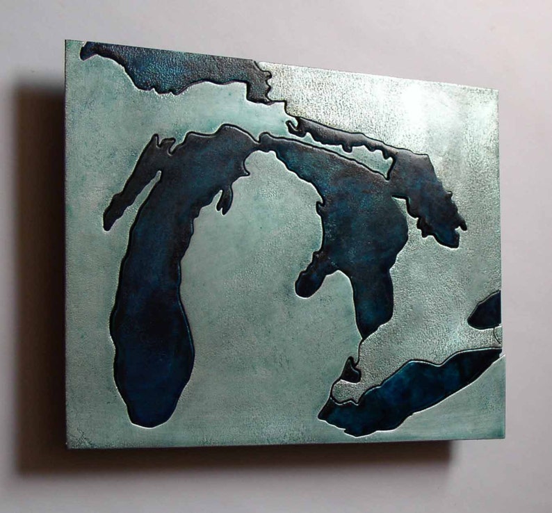 Great Lakes Michigan Metal Art Map, 8x10 inches image 1
