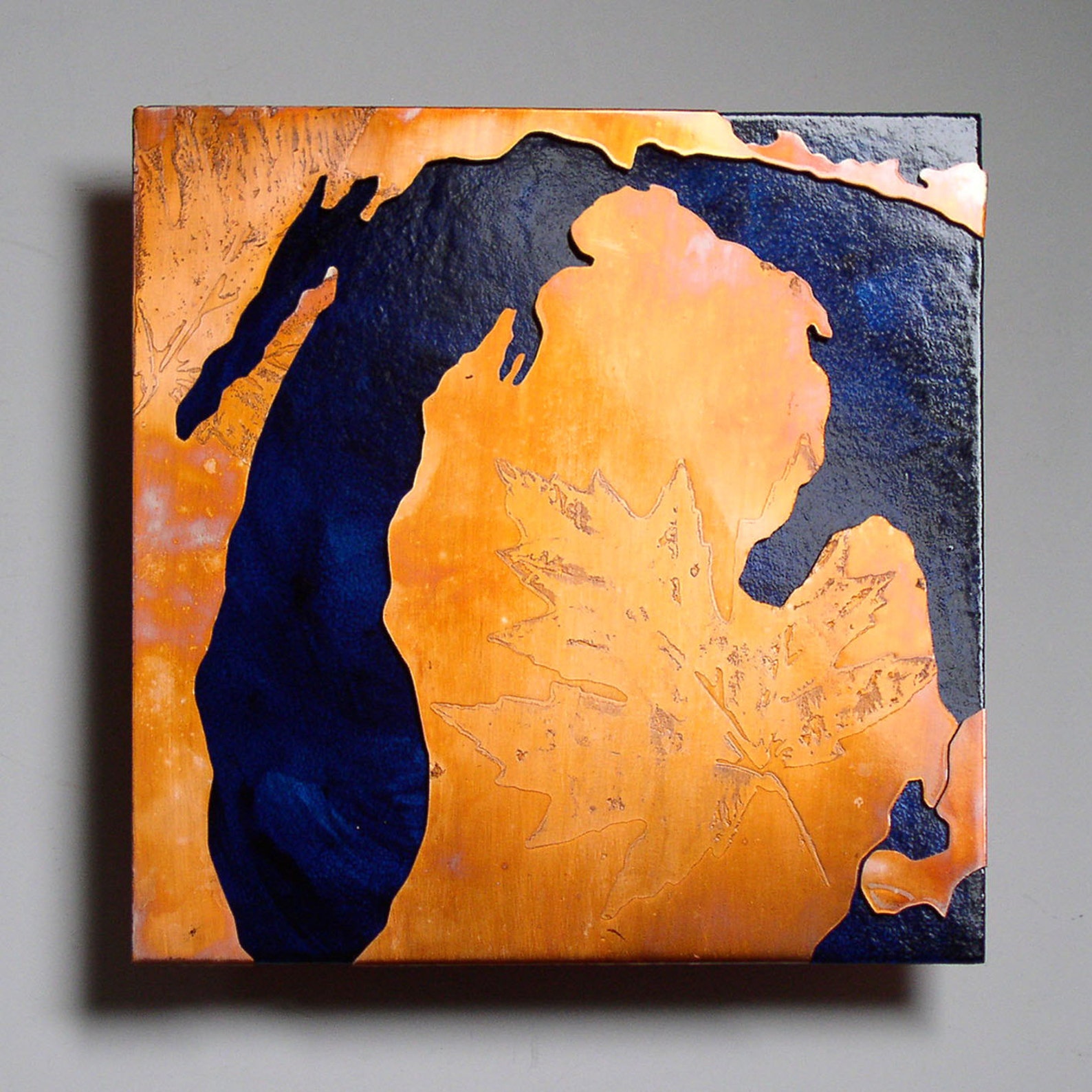 Copper Map Art of Lake Michigan copper on blue 8 inches Etsy
