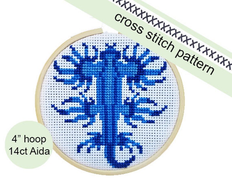Blue dragon nudibranch // Cross stitch pattern // PDF image 1