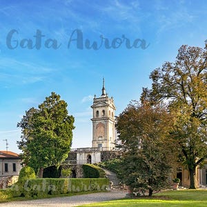 Charming italian squeare featuring a central tower,  Tower Photo, European Architecture Wall Art, Printable Travel