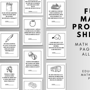 Math Word Problem Worksheets Printable Educational Learning Activity for Kids Fun Problem Solving Practice Critical Thinking Homeschool Gift