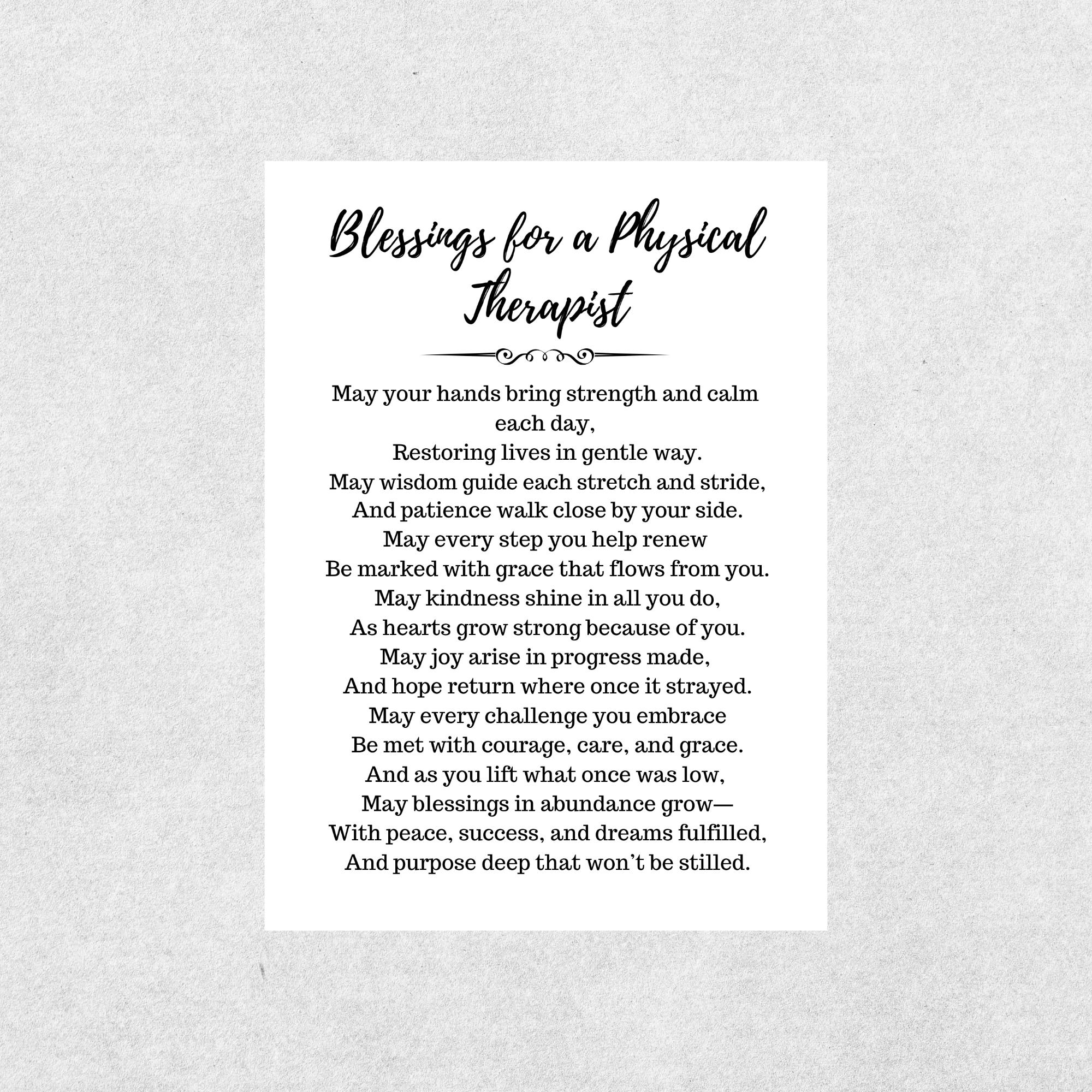 Physical Therapist Blessings Card Thank You Physical Therapy Greeting Card Printable For PT Appreciation Card Recovery Support Encouraging