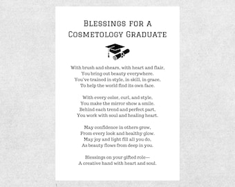Tarjeta de felicitación con bendiciones para graduados de cosmetología, tarjeta de graduación para estilistas, imprimible, basada en la fe, regalo para escuela de belleza, descarga digital.