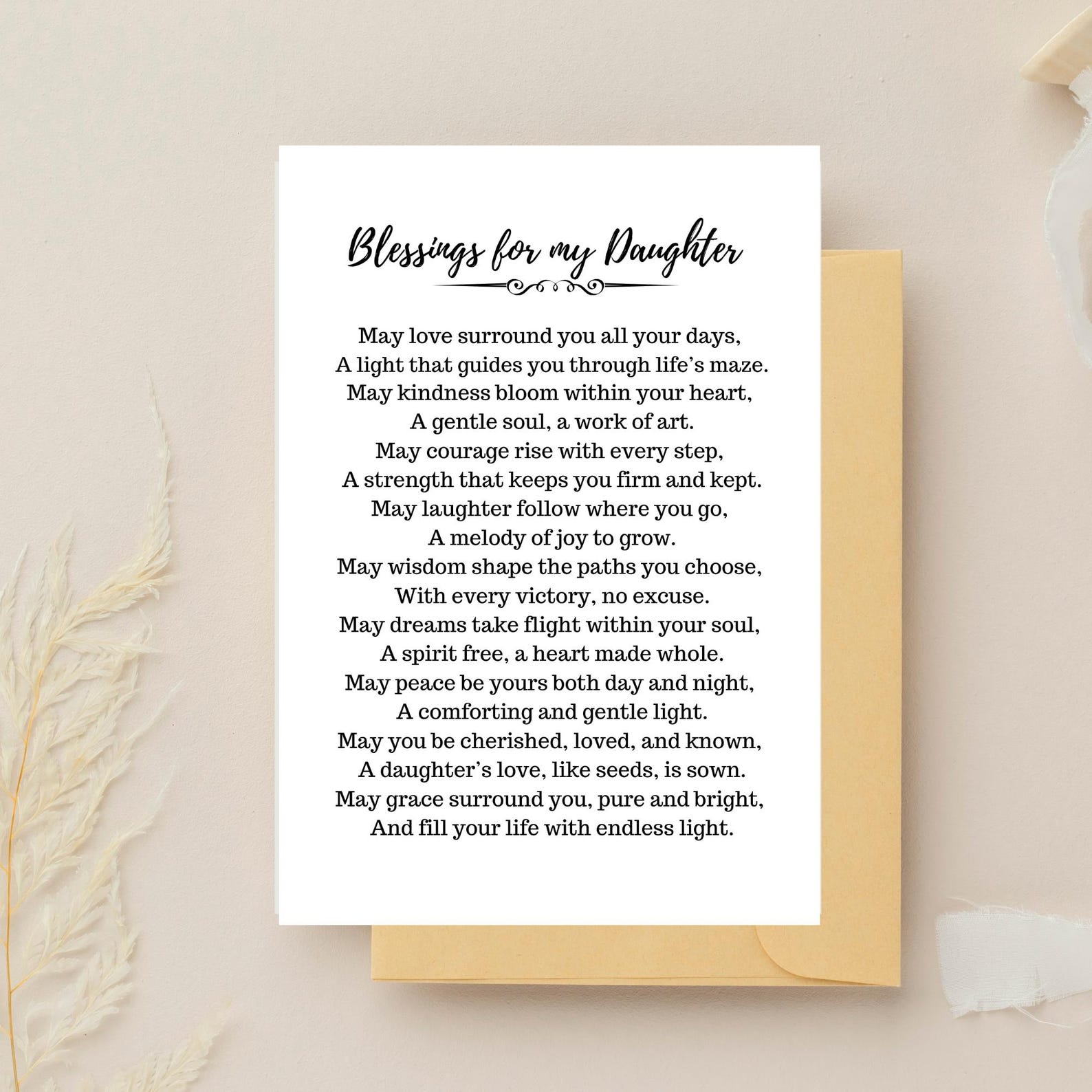 Blessing for My Daughter Card Printable Gift Spiritual Prayer for ...