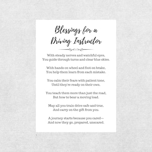 Driving Instructor Blessing Card Printable Teacher Prayer Gift Appreciation Digital Download For Road Safety Trainer Encouragement Thank You