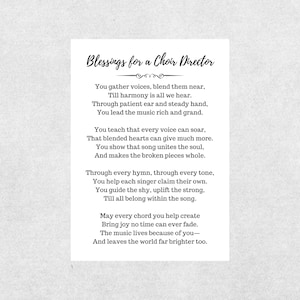 Choir Director Blessing Card Printable Christian Poem Prayer Thank You Gift Faith Based Appreciation Encouragement Card for Music Leaders