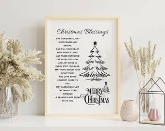 Benedizioni natalizie cristiane, arte murale stampabile, poesia, preghiera, basata sulla fede, decorazioni per la casa, download digitale, regalo religioso per la casa di Natale
