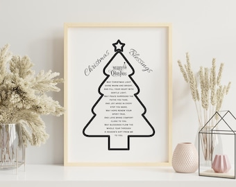 Benedizioni natalizie, arte murale cristiana, poesia stampabile, preghiera, basata sulla fede, per decorazioni natalizie, download digitale, regalo di Natale religioso.