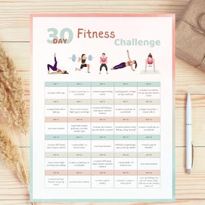 30 Day Fitness Challenge Printable Workout Tracker Gym Owner Tool ...