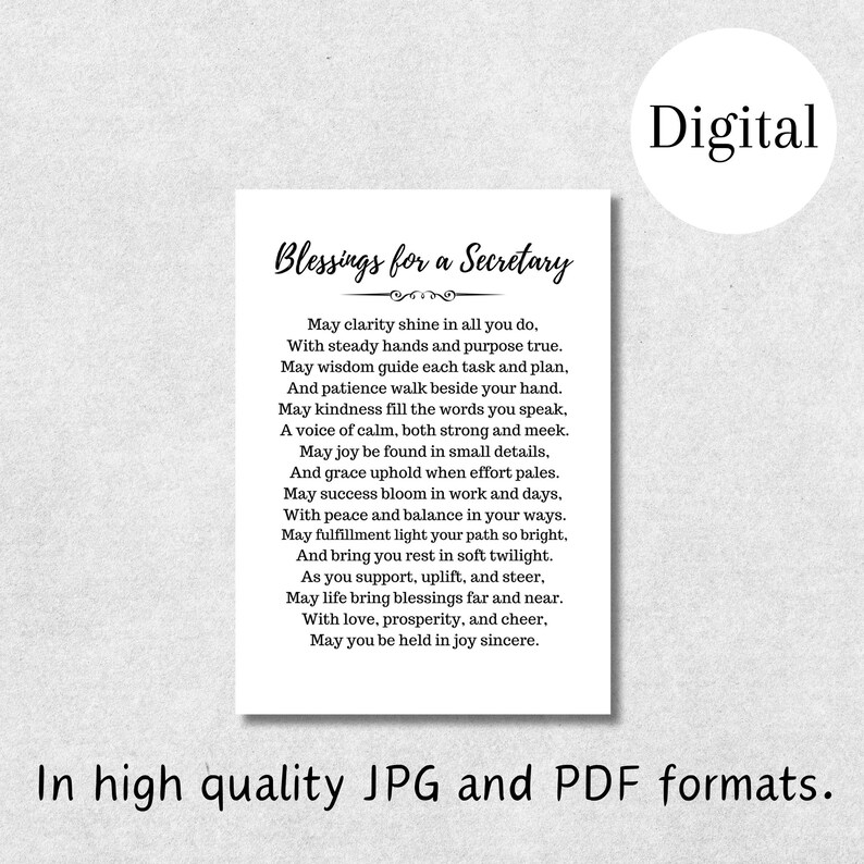 Secretary Blessing Card Printable Admin Thank You Gift Digital Download ...