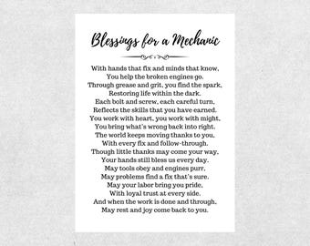 Mechanic Blessing Card Printable Faith Based Christian Encouragement Prayer Card Poem Thank You Appreciation Gift Hard Work Good Service