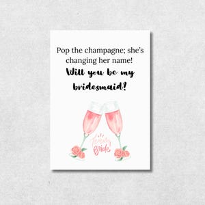 Cartão de proposta de madrinha para impressão Convite para festa de casamento Tema champanhe Solicitação de festa de noivado Download digital elegante