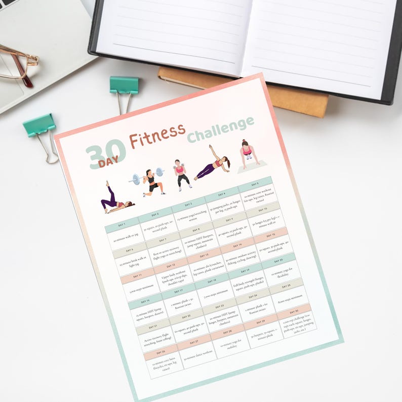 30 Day Fitness Challenge Printable Workout Tracker Gym Owner Tool ...