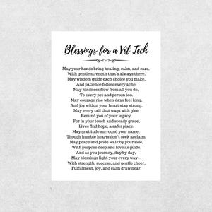 Vet Tech Blessings Card Veterinärtechniker Wertschätzung Karte Danke Geschenk für Vet Tech druckbare Grußkarte Tierpflege Ermutigung