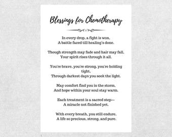 Tarjeta de bendición de quimioterapia imprimible, tratamiento del cáncer, oración, regalo, aliento, descarga digital, basada en la fe, fortaleza, apoyo, esperanza, recuperación