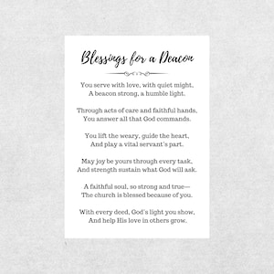 Deacon Blessing Card Printable Church Leader Prayer Gift Appreciation Digital Download Faith Based For Ministry Encouragement Thank You Card