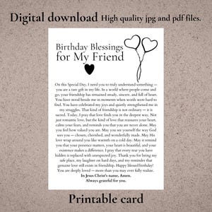 Friend Birthday Blessing Card PRINTABLE Christian Prayer Gift Faith-Based Religious Thank You Keepsake Instant DIGITAL DOWNLOAD