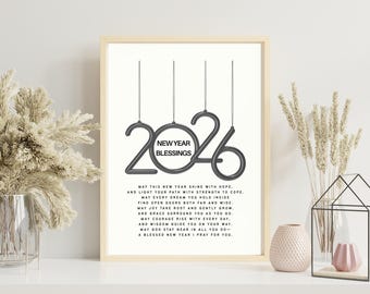 Benedizioni di Capodanno, arte murale, poesia cristiana, preghiera, incoraggiamento stampabile, auguri di festa basati sulla fede, benedizione digitale spirituale, regalo 2026