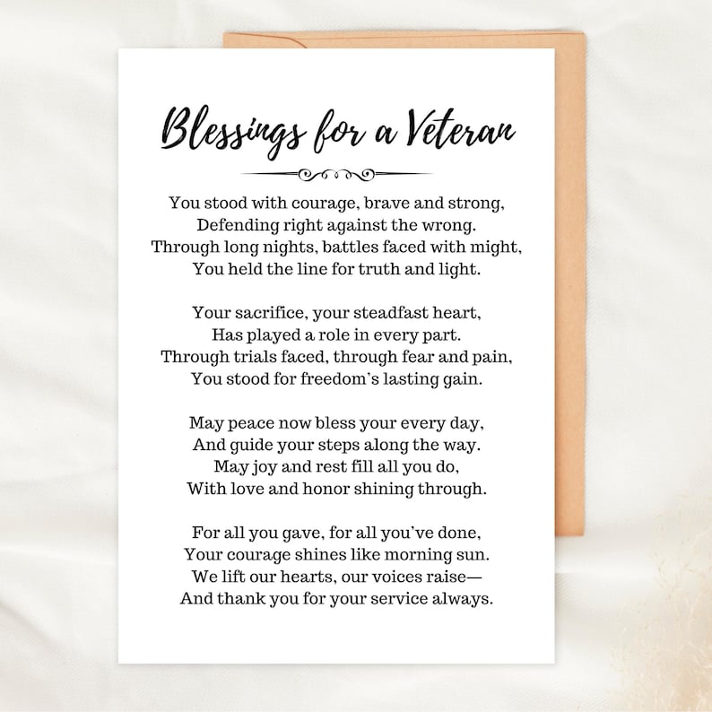 Veterans Day Script Blessings for a Veteran Card Printable Christian Poem Prayer Patriotic ...