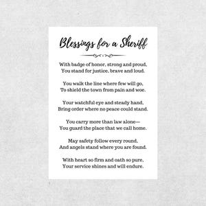 Sheriff Blessing Card Christian Printable Law Enforcement Prayer Gift Appreciation Digital Download Police Officer Encouragement Thank You