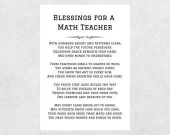 Biglietto di benedizione per insegnanti di matematica, poesia cristiana, preghiera, regalo basato sulla fede, ringraziamento e apprezzamento per educatori e personale scolastico, giornata degli insegnanti