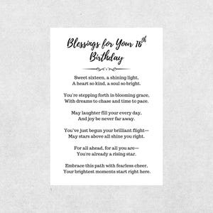 16th Birthday Blessing Card Printable Sweet Sixteen Prayer Gift Encouragement Digital Download Teen Girl Boy Faith Based Birthday Milestone