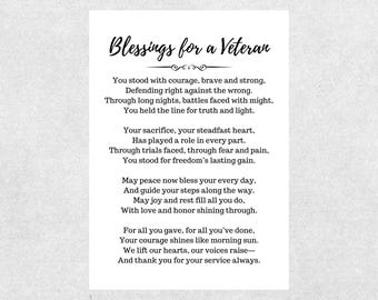 Blessings for a Veteran Card Printable Christian Poem Prayer Patriotic Military Service Thank You Veterans Day Event Gift Appreciation Card