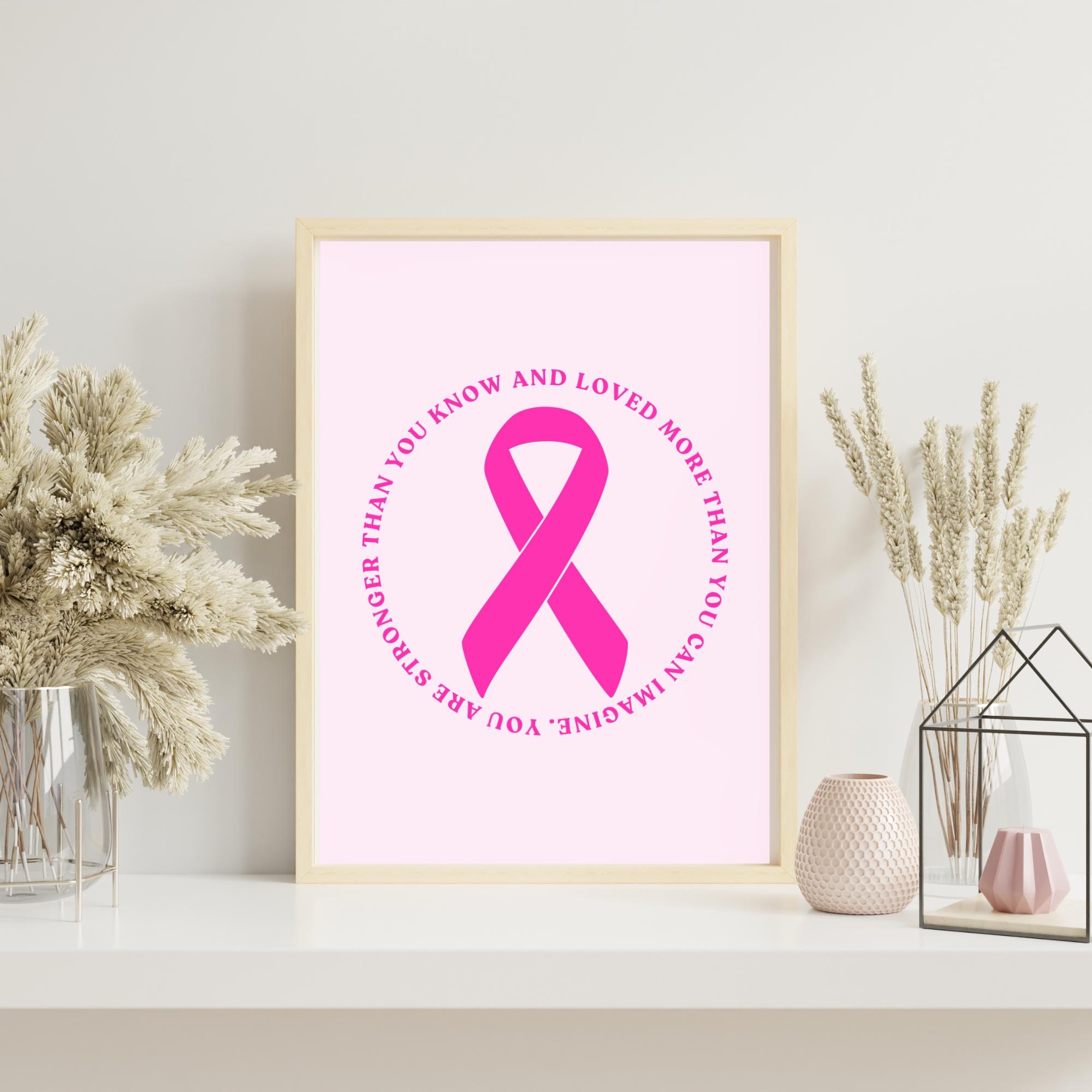Motivation Ribbon Breast Cancer Wall Art Pink Ribbon Printable Encouragement Faith Based ...