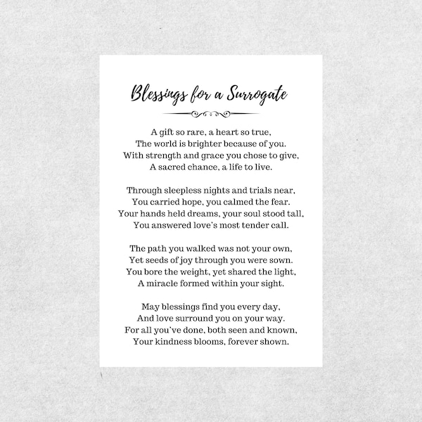 Tarjeta de bendición para madre sustituta, poema cristiano, oración, imprimible, regalo de agradecimiento basado en la fe, aliento digital, recuerdo y agradecimiento.