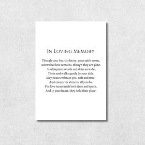 Carte de sympathie à imprimer Carte de condoléances numérique Carte de deuil minimaliste Carte de deuil attentionné Message réconfortant poétique en souvenir d'amour
