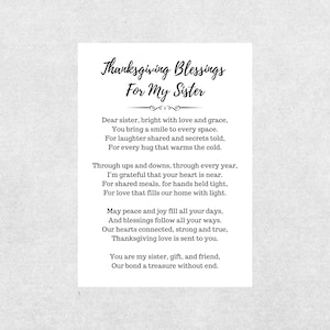 Thanksgiving Card Blessings For Sister Christian Poem Prayer Printable Gratitude Prayer Gathering Digital Holiday Faith Based Sibling Gift