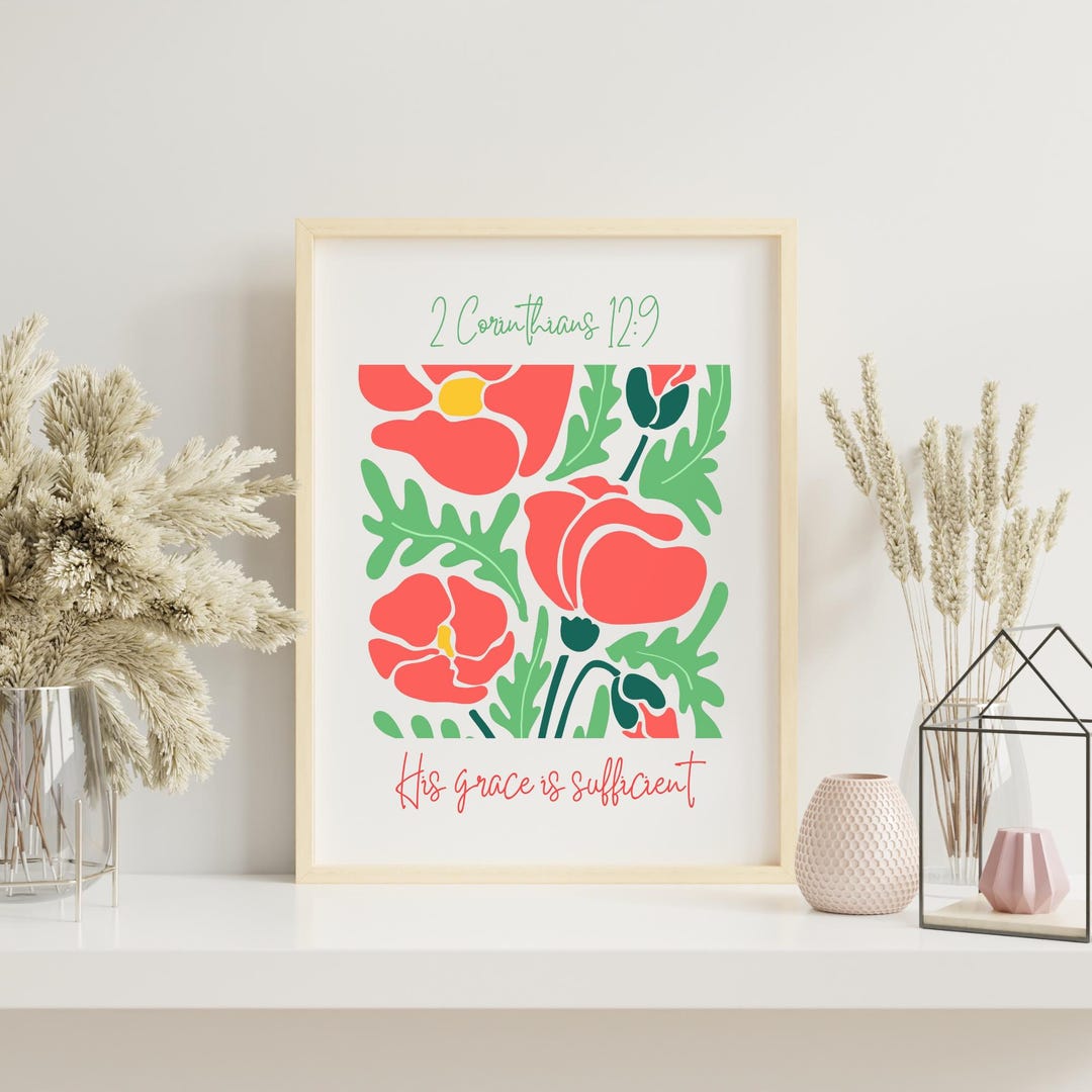 Bible Verse Wall Art 2 Corinthians 12 9 Scripture Christian Printable ...
