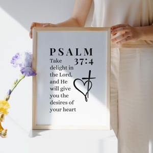 Psalm 37-4 Bible Verse Wall Art Scripture Christian Printable for Home House Décor Faith Based Encouragement Gift Digital Inspirational