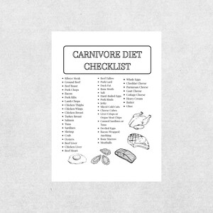 Carnivore Diet Checklist Printable 8.5x11 High Protein Zero Carb Animal Based Food List Keto Meal Tracker Digital Download Meal Planning