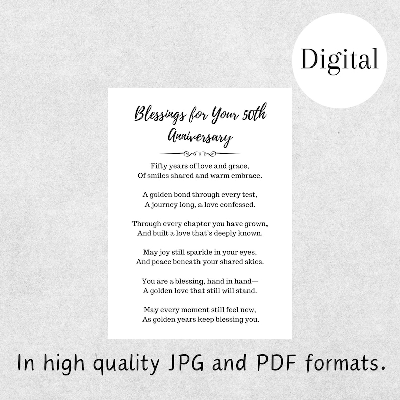 50th Script 50th Anniversary Blessing Card Printable Golden Wedding Celebration ...