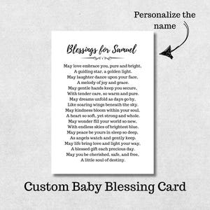Carte de bénédiction personnalisée pour bébé, baptême, cadeau de baptême, carte de prière personnalisée pour nouveau-né, cadeau spirituel pour baby shower