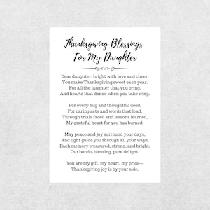 Thanksgiving Blessings Card For Daughter Christian Poem Prayer Printable Gratitude Prayer Gathering Digital Holiday Faith Based Gift