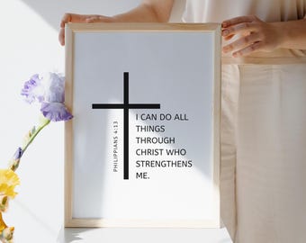Filippesi 4:13 Versetto della Bibbia Arte murale Scrittura cristiana stampabile Posso fare ogni cosa in Cristo Incoraggiamento Decorazione per palestra in casa Regalo