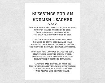 Biglietto di benedizione per insegnanti di inglese, poesia cristiana, preghiera, regalo basato sulla fede, ringraziamento e apprezzamento per educatori e personale scolastico, giornata degli insegnanti