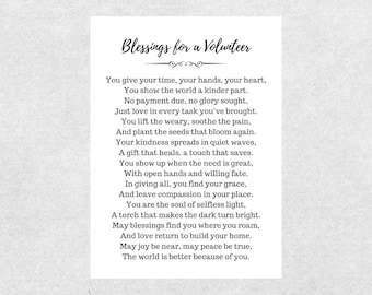 Biglietto di benedizione per volontari cristiani, poesia stampabile, preghiera basata sulla fede, regalo di incoraggiamento per apprezzamento, servizio di supporto per i lavoratori.
