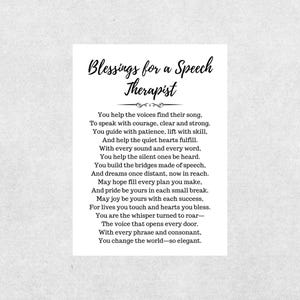 Speech Therapist Blessings Card Christian Inspirational SLP Greeting Card Printable Thank You To Speech Language For Pathologist Gift Card