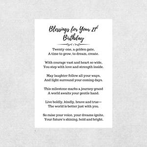 21st Birthday Blessing Card Printable Milestone Prayer Gift Encouragement Digital Download Faith Based Card for Him or Her Celebration Bday