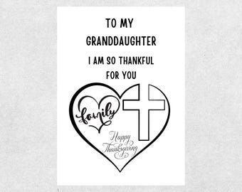 Thanksgiving-kaart voor kleindochter christelijke zegen afdrukbare op geloof gebaseerde familie dankbaarheid kaart religieus aan kleindochter cadeau bedankt