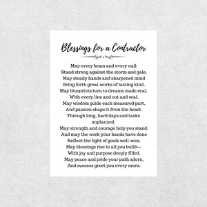 Contractor Blessings Card Thank You To Contractor Greeting Card Printable Builder Appreciation Card Construction Worker Gift Project Support