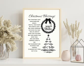 Benedizioni natalizie, arte murale, poesia cristiana stampabile, preghiera, basata sulla fede, decorazioni per la casa, download digitale, regalo religioso per la casa di Natale
