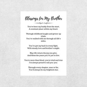 Brother Blessing Card Printable Prayer Gift Christian Encouragement Faith Based Inspirational Card for Him Birthday To Brother Appreciation