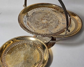 Vintage Made in England Silverplate Folding 3-Tier Serving Tray | Collapsible Tea Stand | 7" Plates | Dessert & Pastry Display